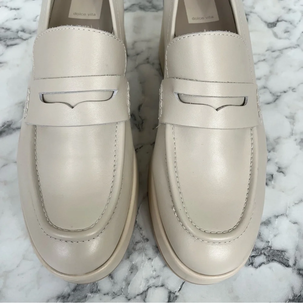 Dolce Vita Yanni Platform Penny Loafers Ivory Leather Women’s Size 10